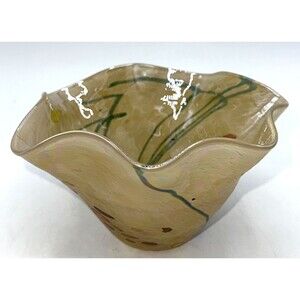 Stunning Glass Eye Art Studio Handkerchief Vase Iridescent Floppy Bowl 4" X 5.5"